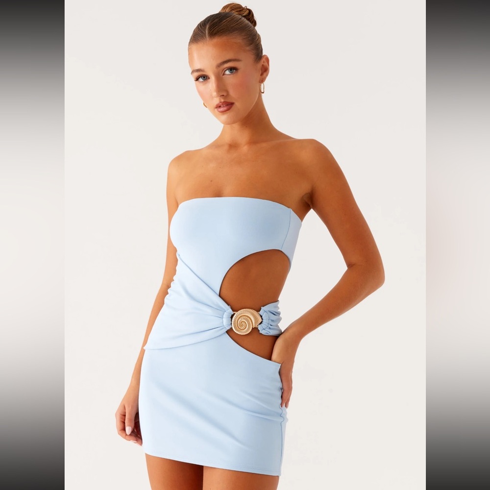 Peppermayo Strapless Light Blue Cutout Dress